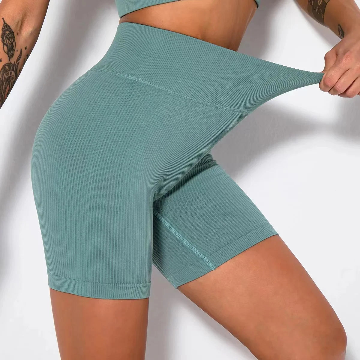 Seamless Knitted Sports Shorts Casual High Waist Push Up Cycling Shorts Fitness