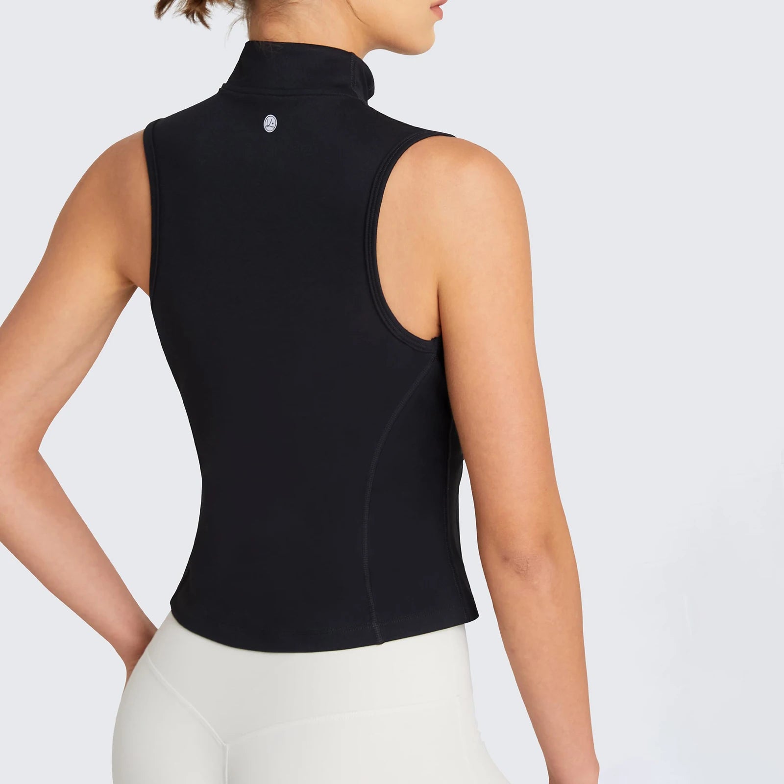 Women Workout Sleeveless Yoga Jacket Solid Zip-Up Stand Collar Tank Tops