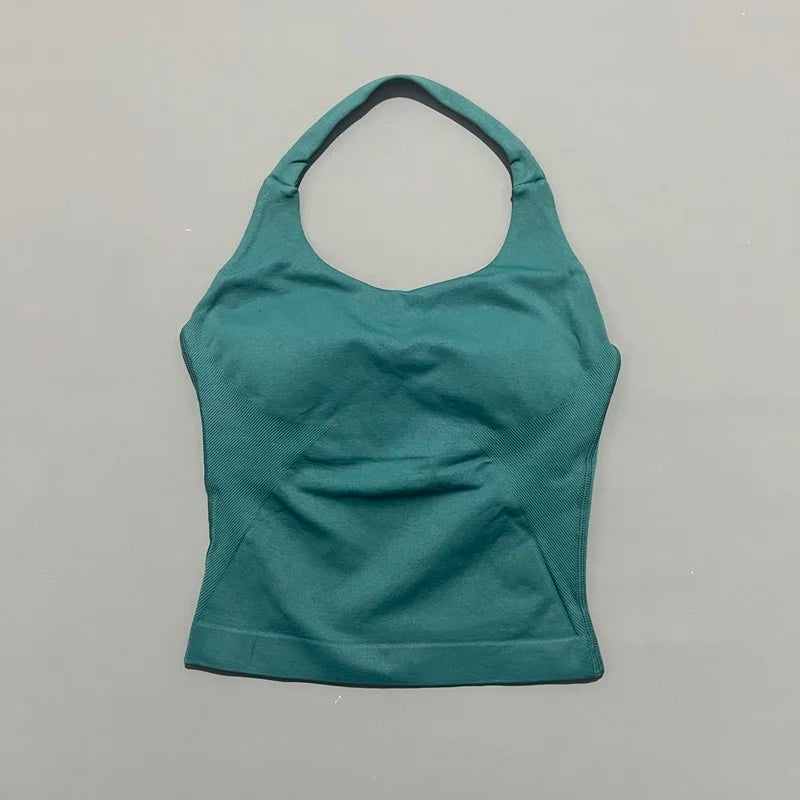 Impacts Halter Top Seamless Longline Strappy Gym Top Women Built-in Bra