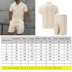 Men Europe and the United States new summer Waffle solid color zip-up sets