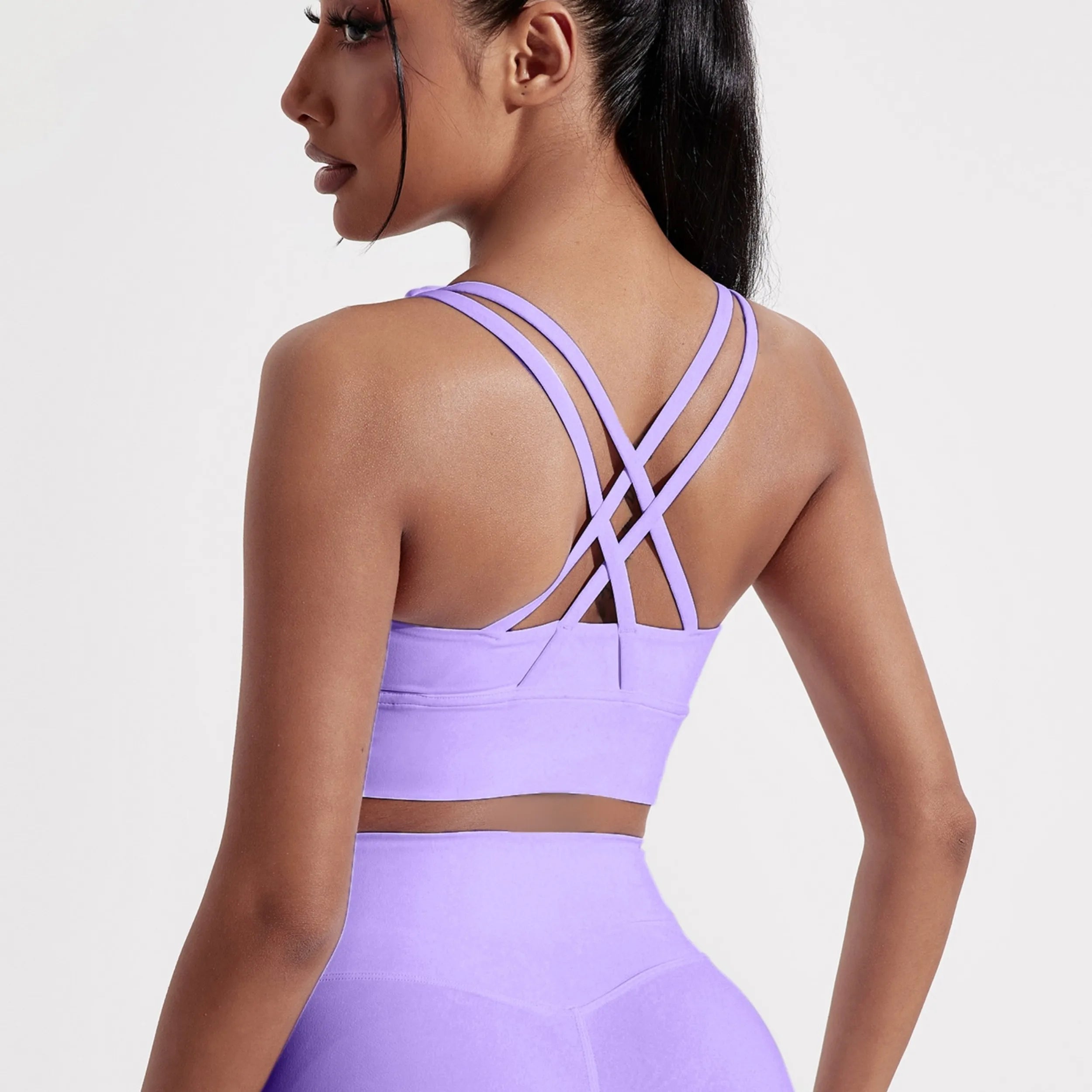 Solid Color Women Cross back Fitness sport Bra high strength Tight Top Gym