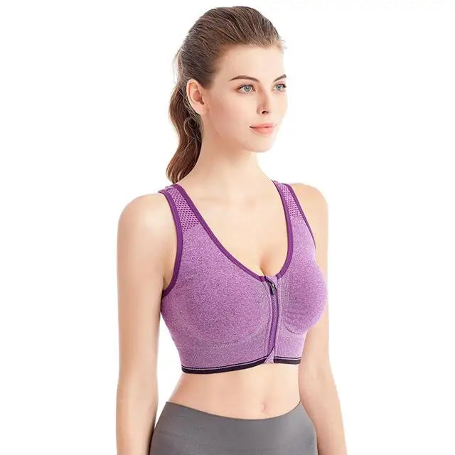 Front Zipper High Stretch Breathable Sports Bra Top Fitness Women Crop Bra