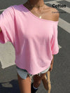 Loose Fit One Shoulder Short Sleeve T-Shirt For Women