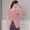 Yoga Shirt Women Mesh Back Split Cross Wrap Fitness T Shirt Short Sleeve Tops