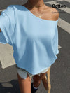 Loose Fit One Shoulder Short Sleeve T-Shirt For Women