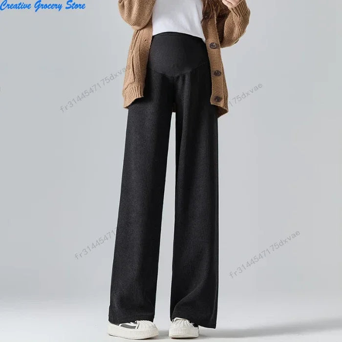 Winter Maternity Pants Wide leg Loose Straight Elastic Waist Belly Long Trousers
