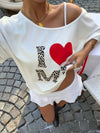 Loose Fit One Shoulder Short Sleeve T-Shirt For Women