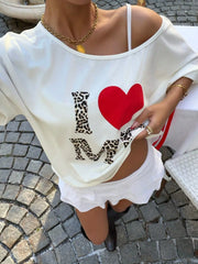 Loose Fit One Shoulder Short Sleeve T-Shirt For Women