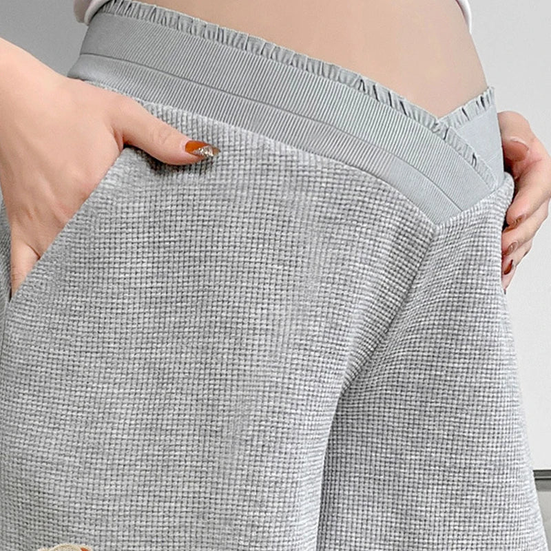 Summer Maternity Waffle Fashion Shorts Adjustable Belly Shorts Clothes