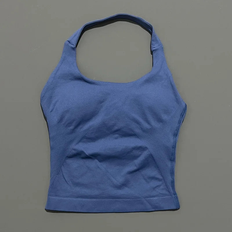 Impacts Halter Top Seamless Longline Strappy Gym Top Women Built-in Bra