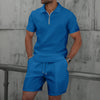 Men Europe and the United States new summer Waffle solid color zip-up sets