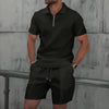 Men Europe and the United States new summer Waffle solid color zip-up sets