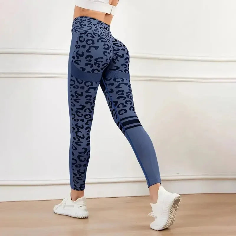 Yoga 9 Minute Pants High Waist Belly Stretch Tights Leopard Print Seamless