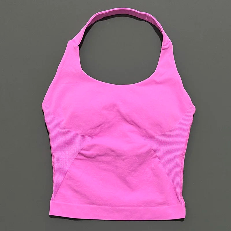 Impacts Halter Top Seamless Longline Strappy Gym Top Women Built-in Bra