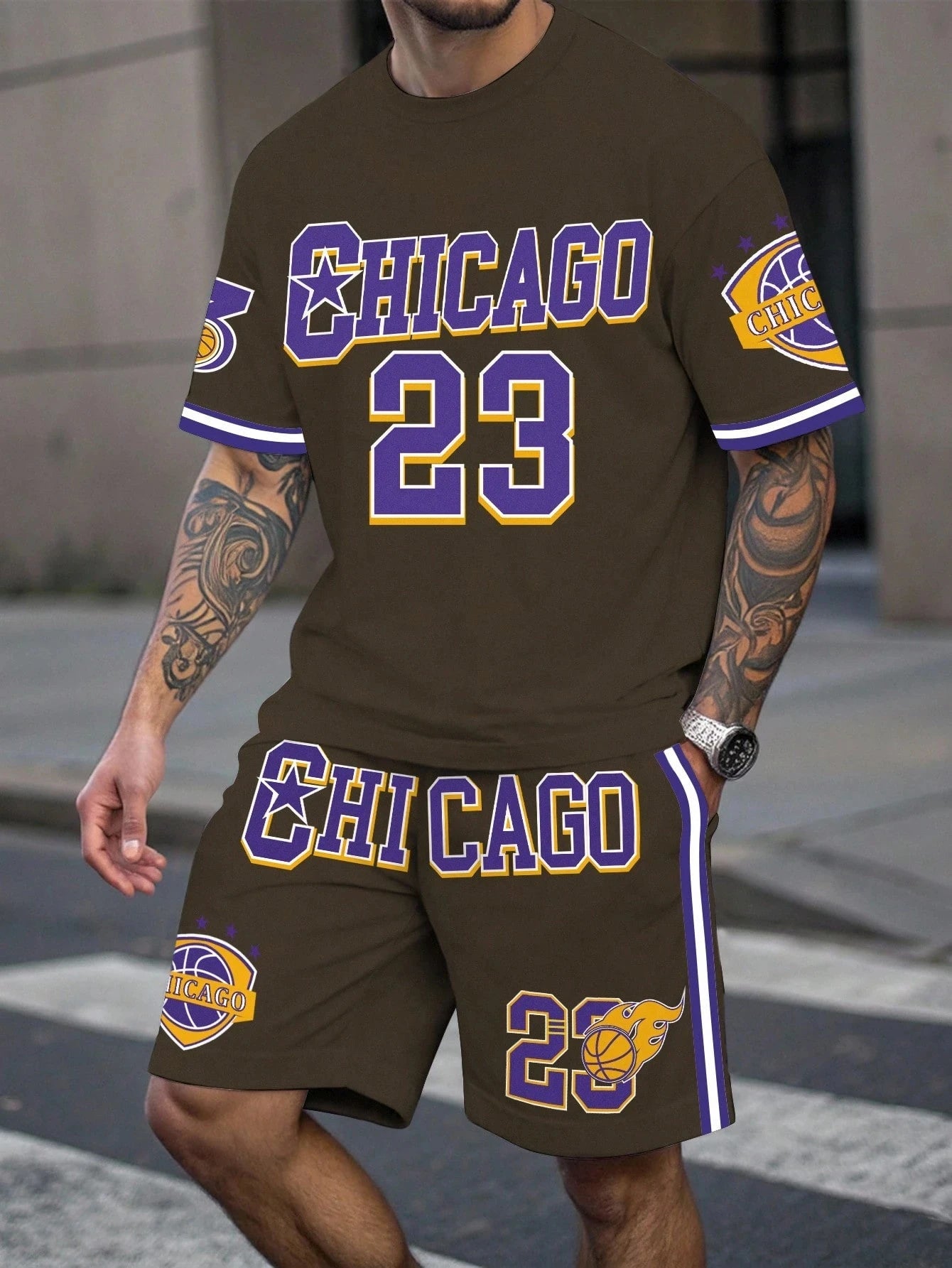 Men's Sports Short Sleeve Top Shorts Set Plus Size Breathable Basketball Sports