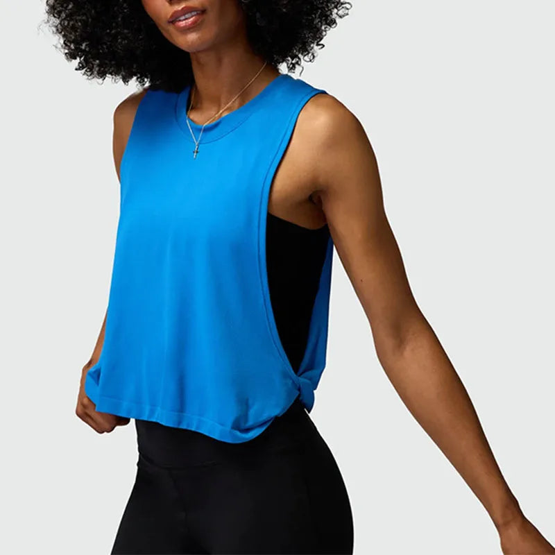 Women Solid Running Vest Fitness Crop Top Sleeveless Yoga Shirts Breathable