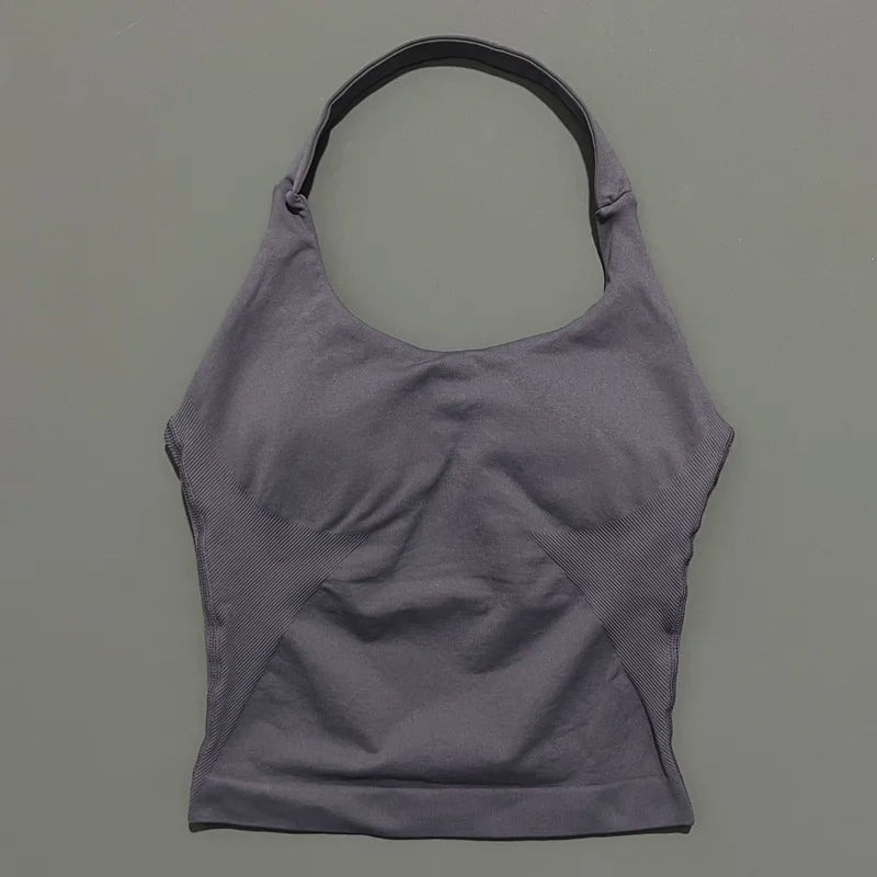 Impacts Halter Top Seamless Longline Strappy Gym Top Women Built-in Bra