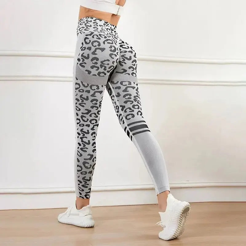 Yoga 9 Minute Pants High Waist Belly Stretch Tights Leopard Print Seamless