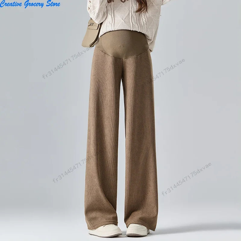 Winter Maternity Pants Wide leg Loose Straight Elastic Waist Belly Long Trousers