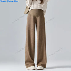 Winter Maternity Pants Wide leg Loose Straight Elastic Waist Belly Long Trousers