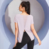 Yoga Shirt Women Mesh Back Split Cross Wrap Fitness T Shirt Short Sleeve Tops