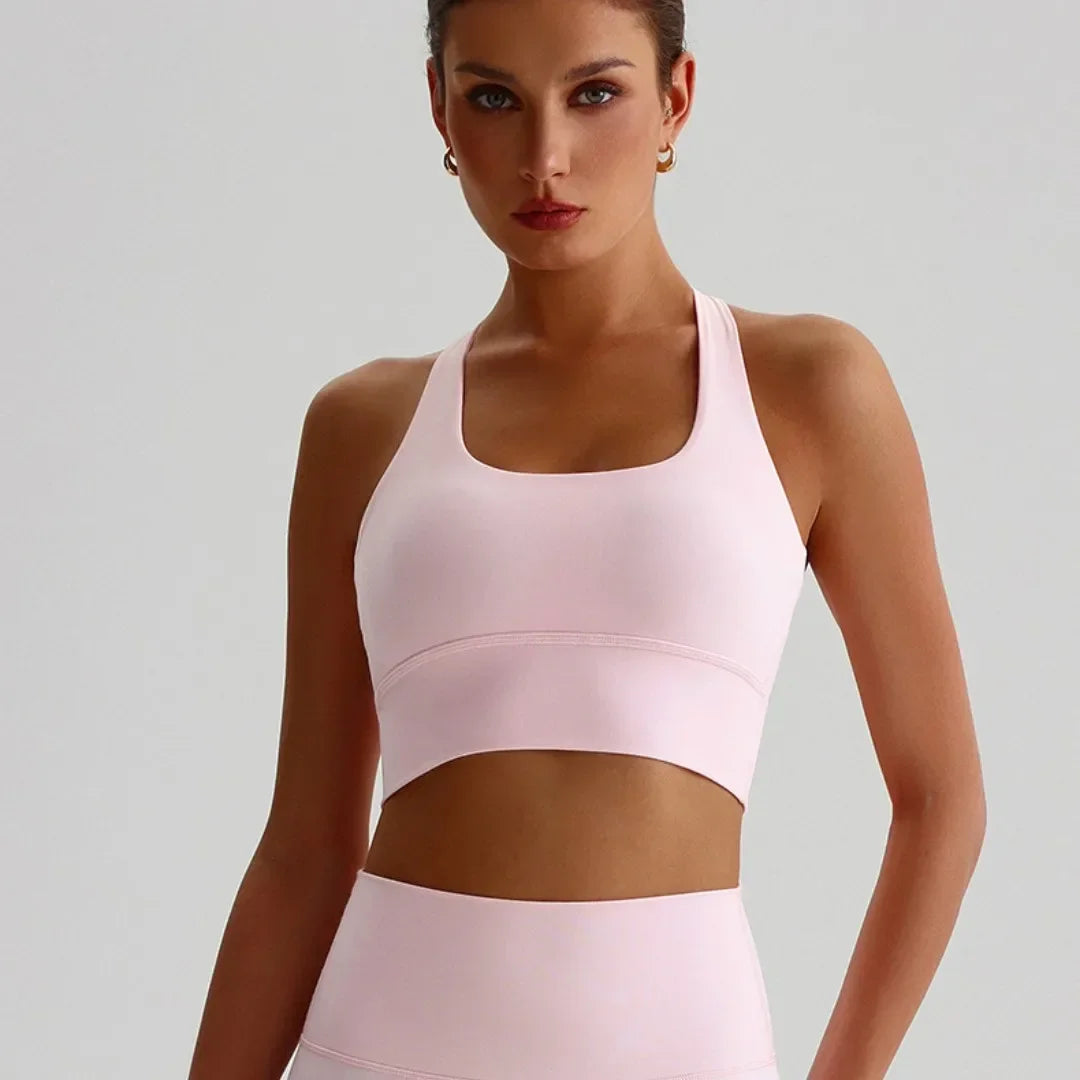 Solid Color Women Fitness Bra Tights Sports Tank Top Cross Back Gym Clothe