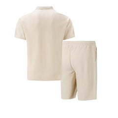 Men Europe and the United States new summer Waffle solid color zip-up sets