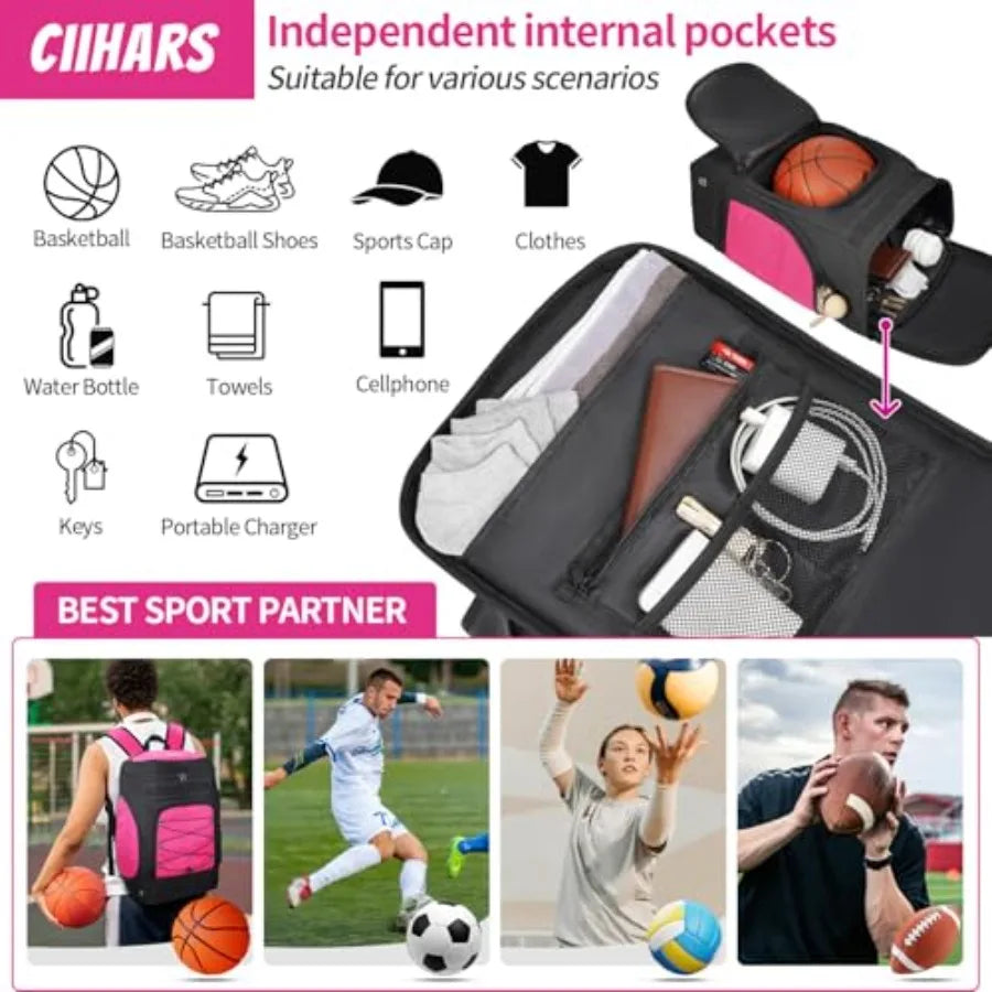Basketball Backpack Bag Large Sports Bag with Separate Ball holder and Shoes