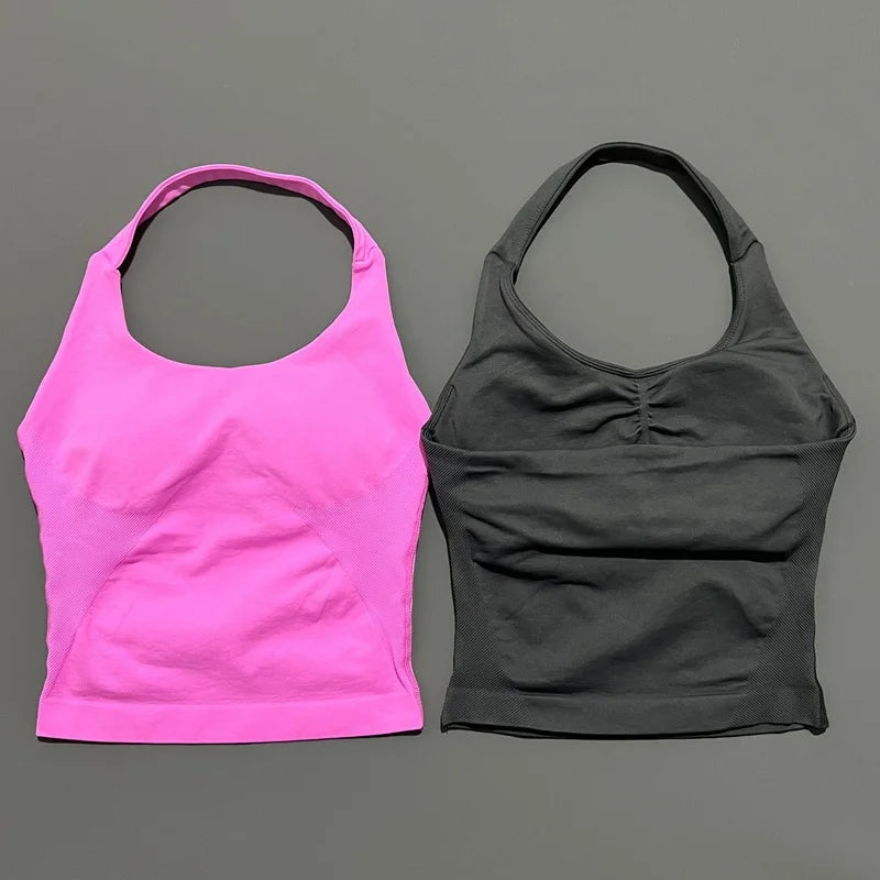Impacts Halter Top Seamless Longline Strappy Gym Top Women Built-in Bra