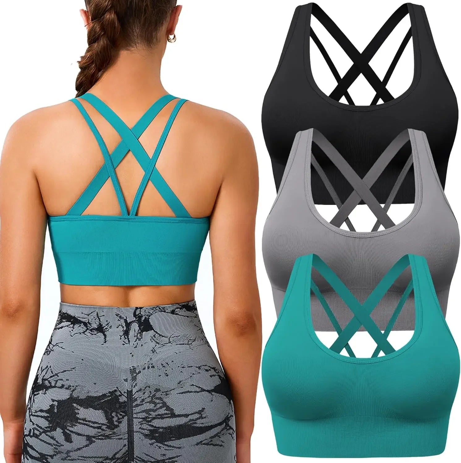 Sports Bra for Women Medium Support Criss Strappy Bras SeamlPadded Bras