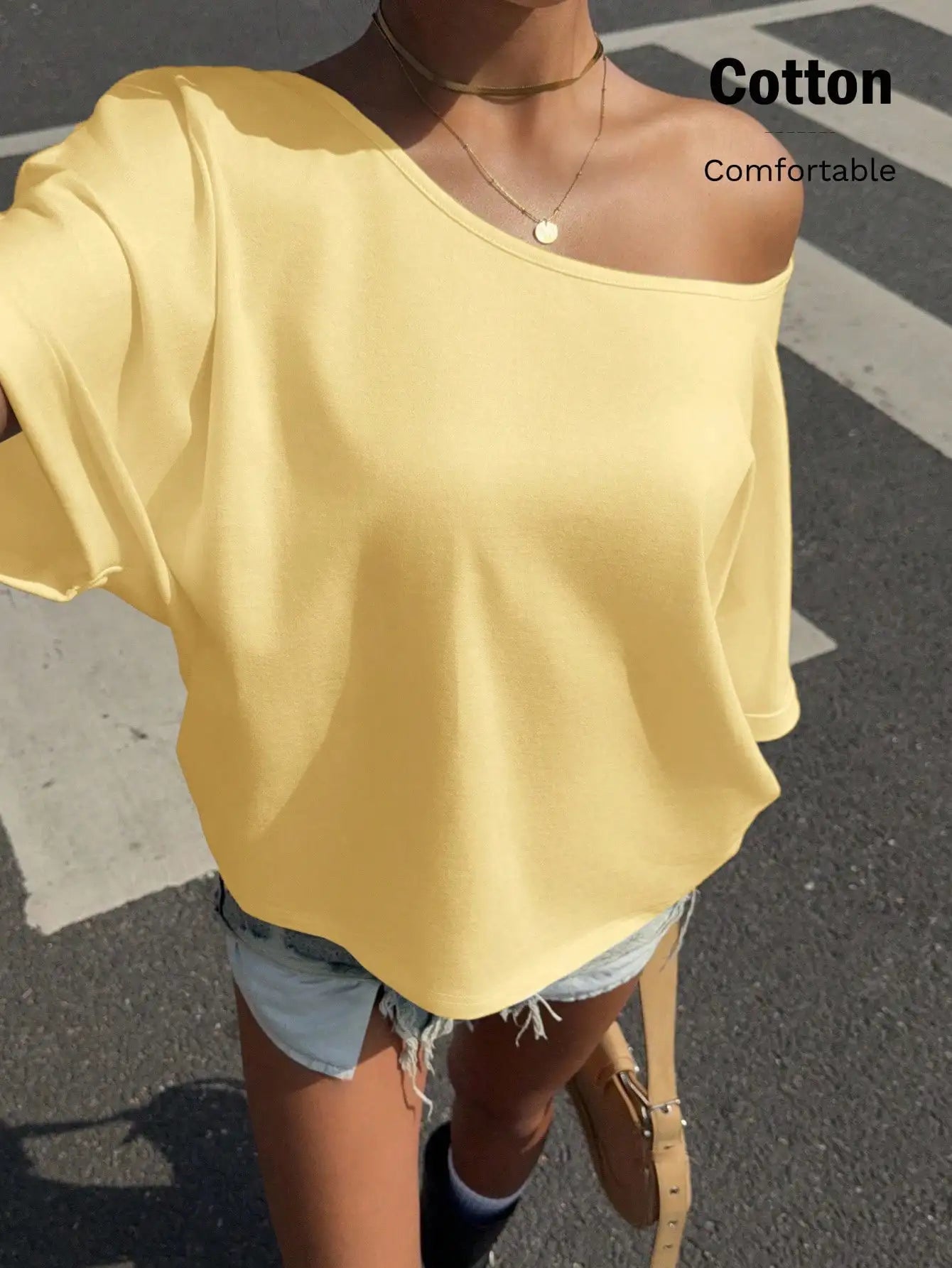 Loose Fit One Shoulder Short Sleeve T-Shirt For Women