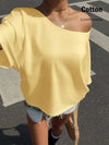 Loose Fit One Shoulder Short Sleeve T-Shirt For Women