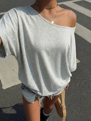 Loose Fit One Shoulder Short Sleeve T-Shirt For Women