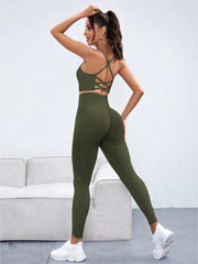 Seamless High Elasticity Women Yoga Set Backless Workout Sports Bra Leggings