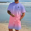New Men's Suit Hawaiian Gradient Coconut Print Suit Summer Beach T-Shirt