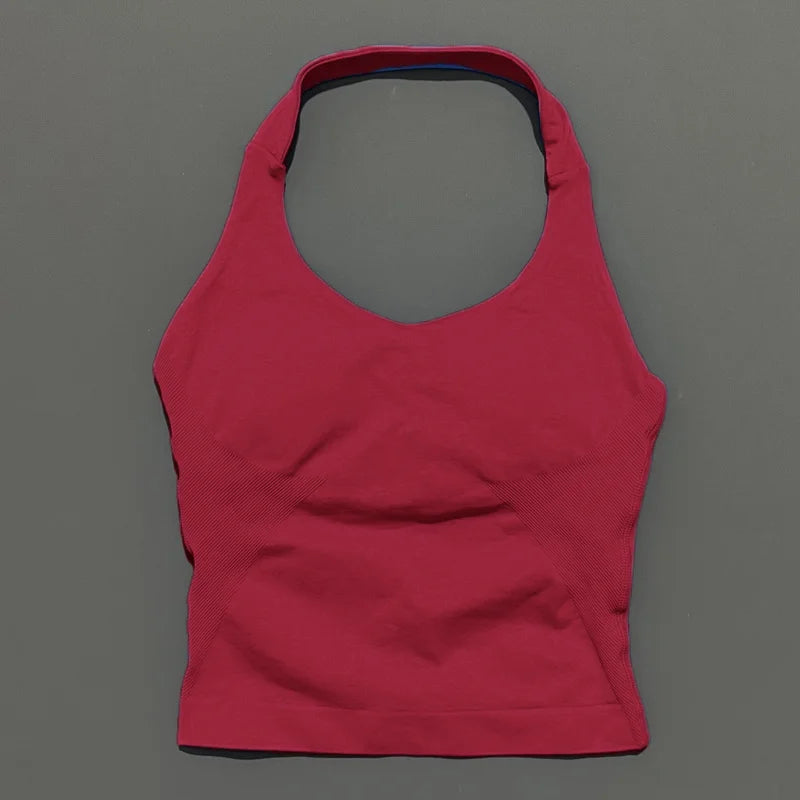 Impacts Halter Top Seamless Longline Strappy Gym Top Women Built-in Bra