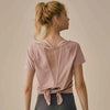 Yoga Shirt Women Mesh Back Split Cross Wrap Fitness T Shirt Short Sleeve Tops