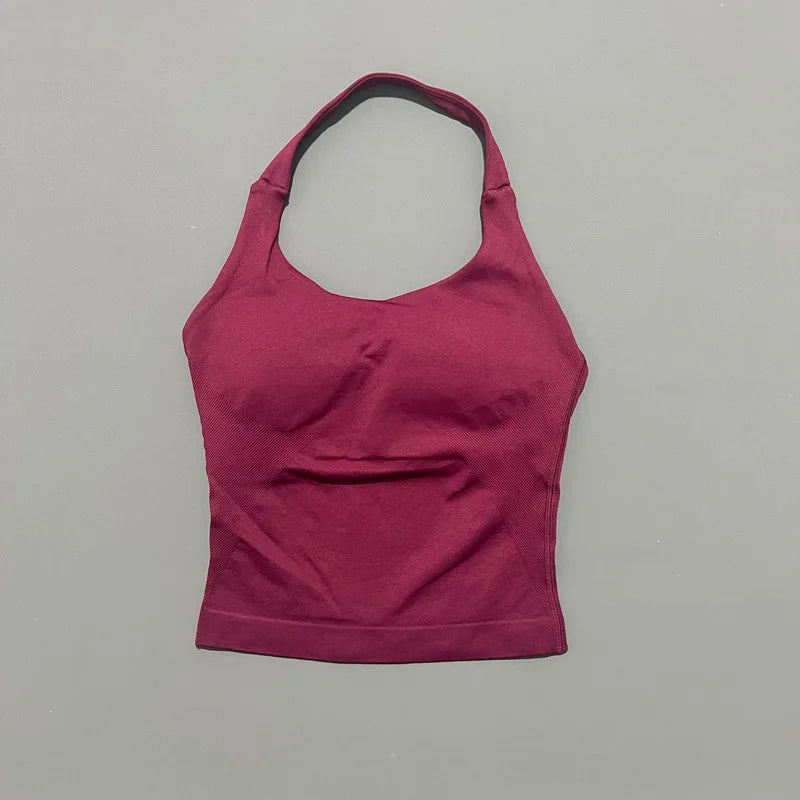 Impacts Halter Top Seamless Longline Strappy Gym Top Women Built-in Bra