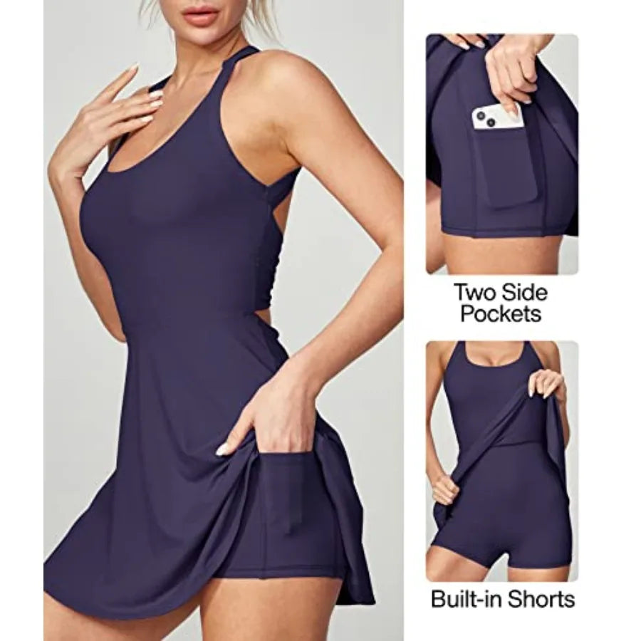 Heathyoga Tennis Dress with Built in Shorts and Bra Athletic Dress for Women