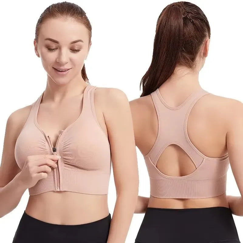 Women's sports bra fitness top front zipper design sports vest fashionable bra