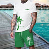 New Men's Suit Hawaiian Gradient Coconut Print Suit Summer Beach T-Shirt