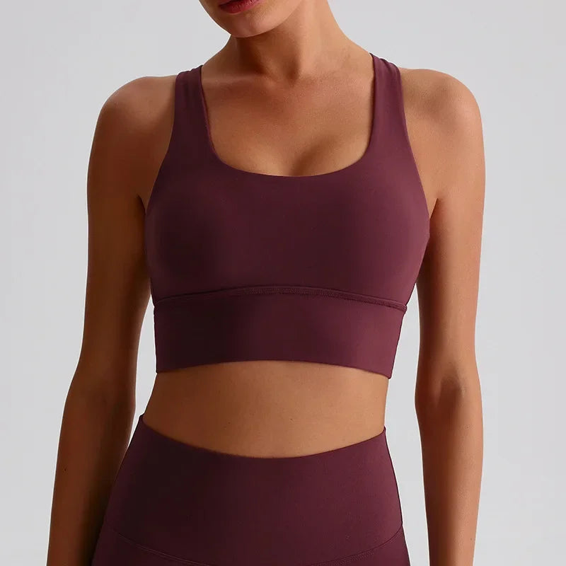 Solid Color Women Fitness Bra Tights Sports Tank Top Cross Back Gym Clothe
