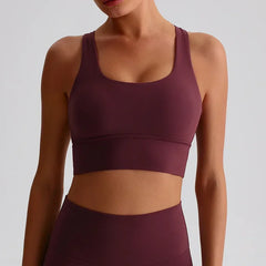 Solid Color Women Fitness Bra Tights Sports Tank Top Cross Back Gym Clothe