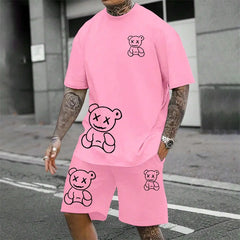 Bear Harajuku T-Shirt Men's Summer Loose Daily Couple Suit Outdoor Suit