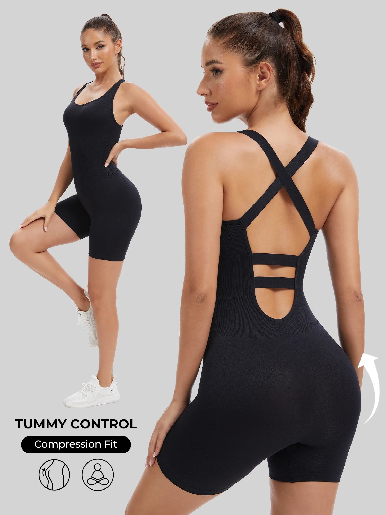 Knit Booty Lifting Bodysuit, Quick-Dry Running Yoga Outfit, Sport Pilates Gear