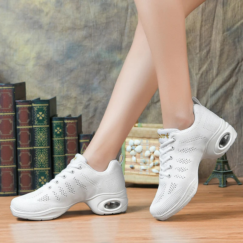 Women's Hollow Out Mesh Dance Shoes, Breathable Air Cushion Jazz Sneakers